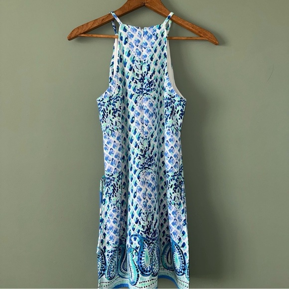 Lilly Pulitzer Pearl Romper Dress Side Slits in Blue Paisley Pineapple Size 00 - Picture 6 of 11